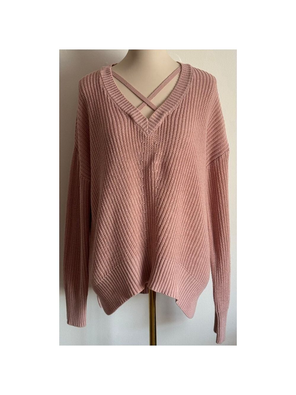 Women's Free for All Pink V-Neck Sweater Size L